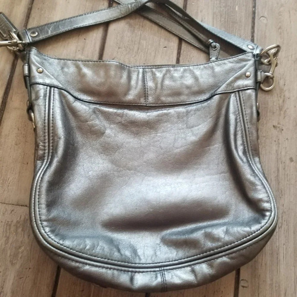Coach Silver Grey Crossbody Bag  Satchel Leather - Picture 2 of 14